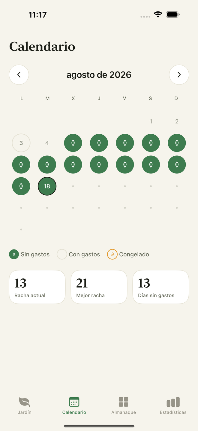 Calendario — días sin gastar rellenados
